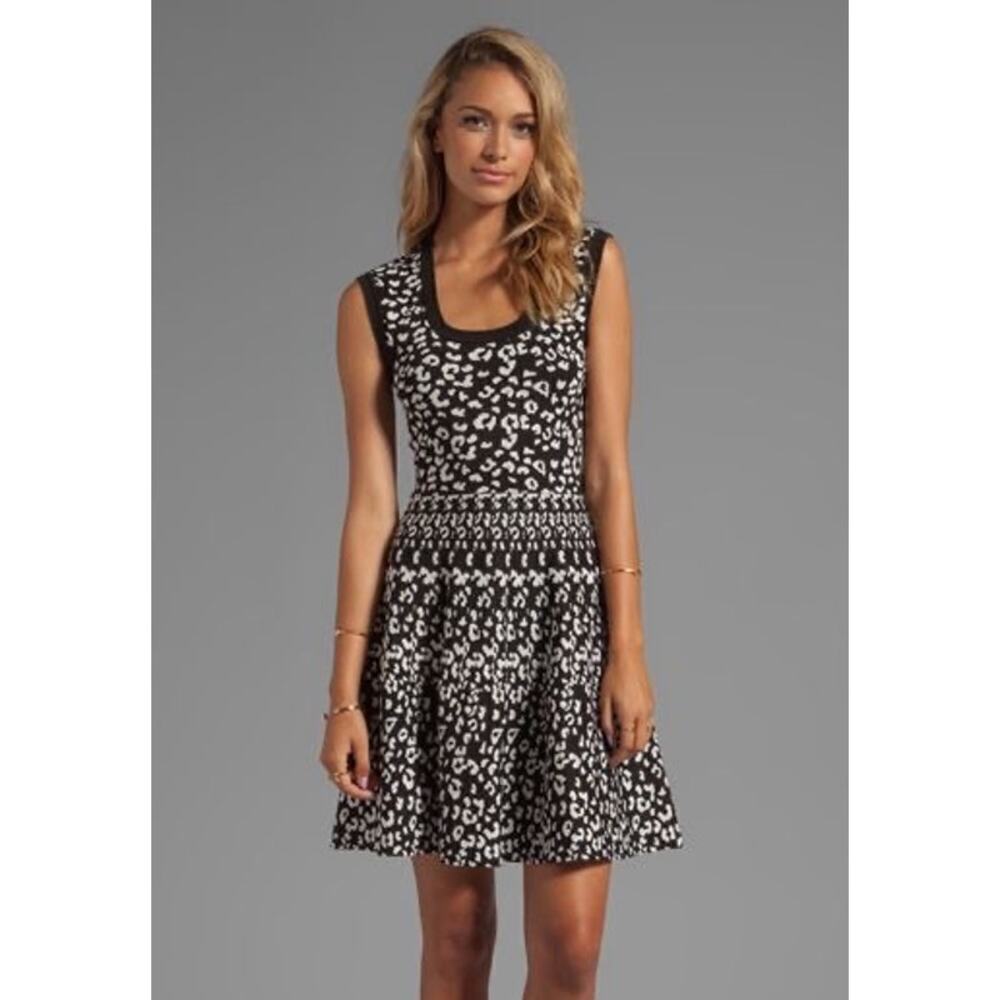 Rebecca Taylor A-Line Fit and Flare animal print black and white size large midi